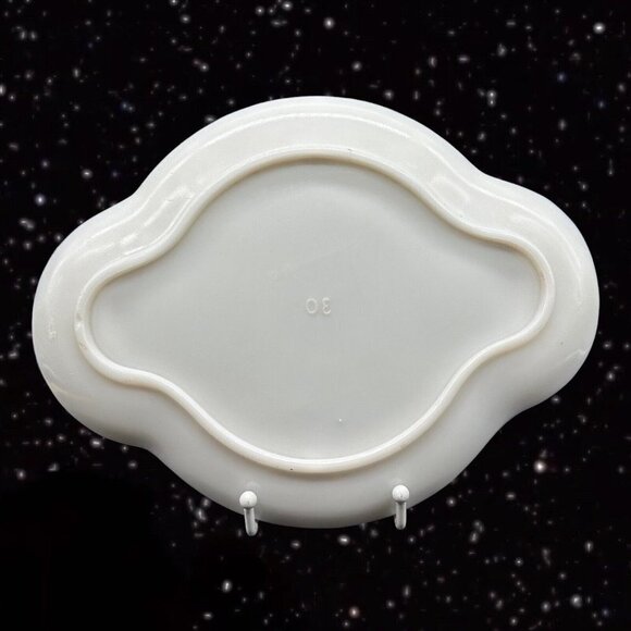 Antique White Milk Glass Dresser Vanity Tray w Painted Embossed Gold Paint Large - Picture 3 of 9